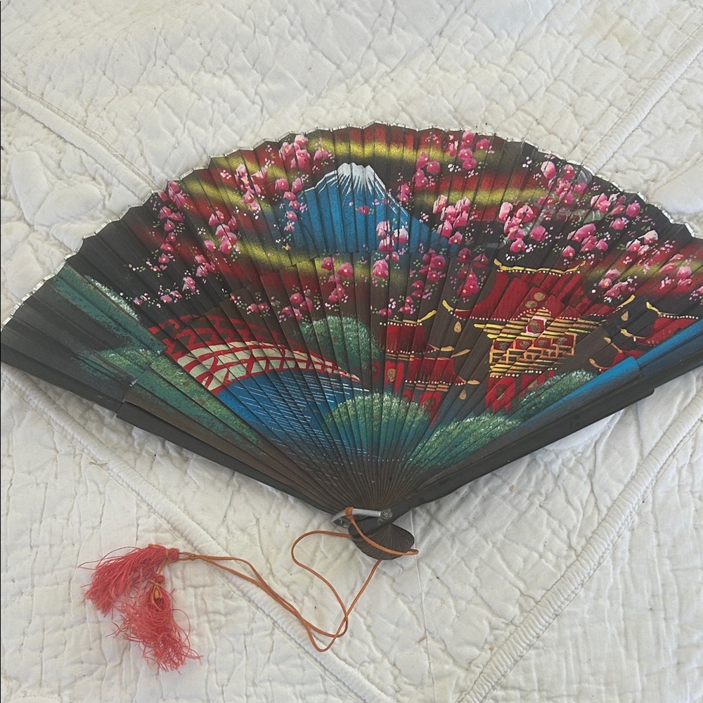 Colorful Vintage Japanese Folding Fan 1950's